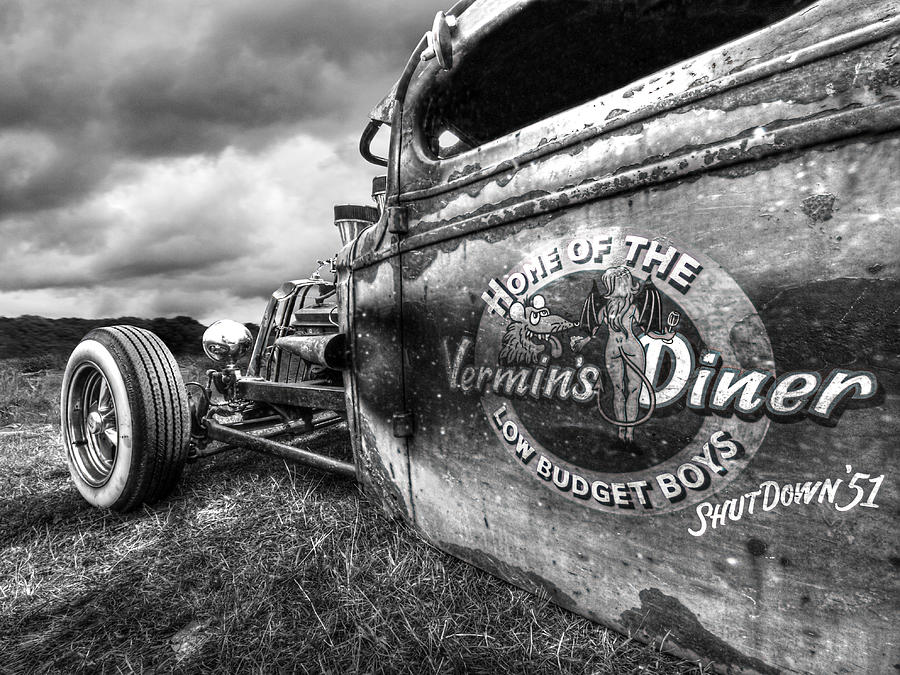 Vermins Diner Rat Rod in Black and White Photograph by Gill Billington