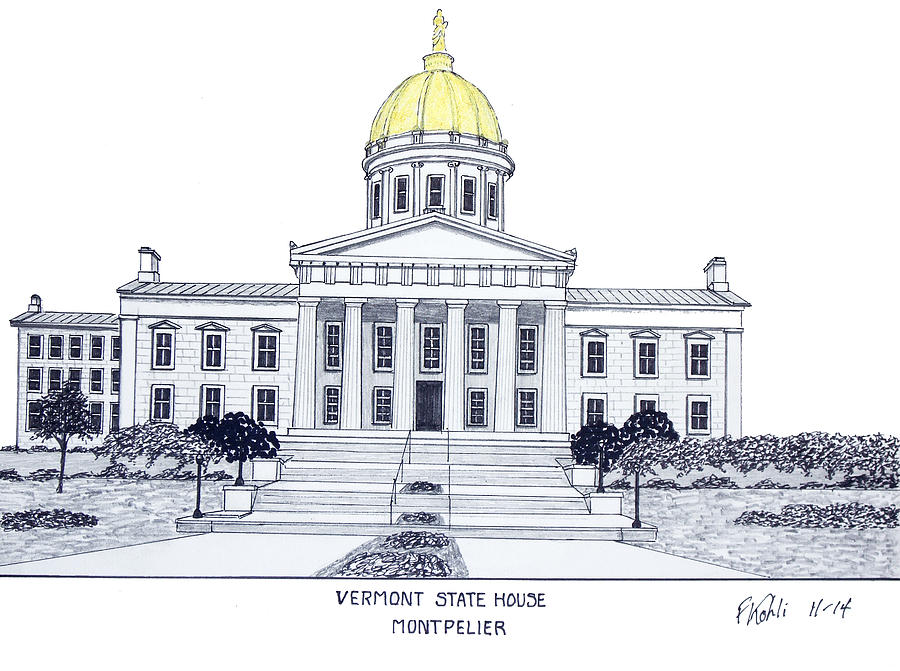 Vermont State House Drawing by Frederic Kohli