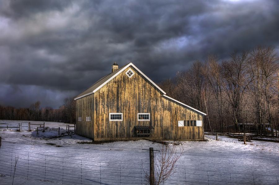 Vermont Barn in Snow - Stowe Vermont Photograph by Joann Vitali