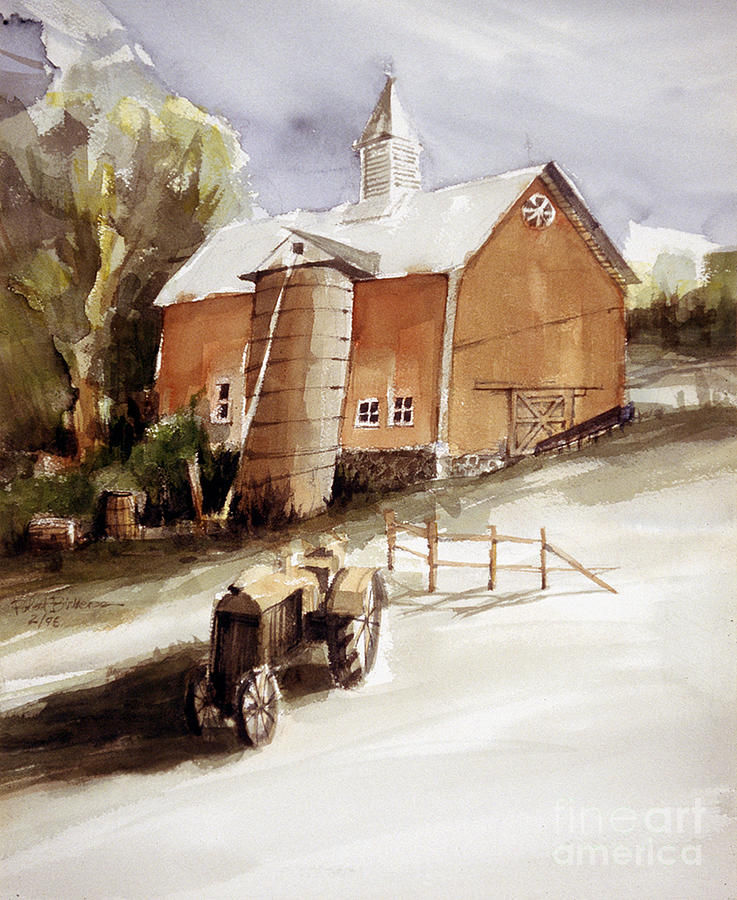 Vermont Barn With Wooden Silo Painting by Robert Birkenes