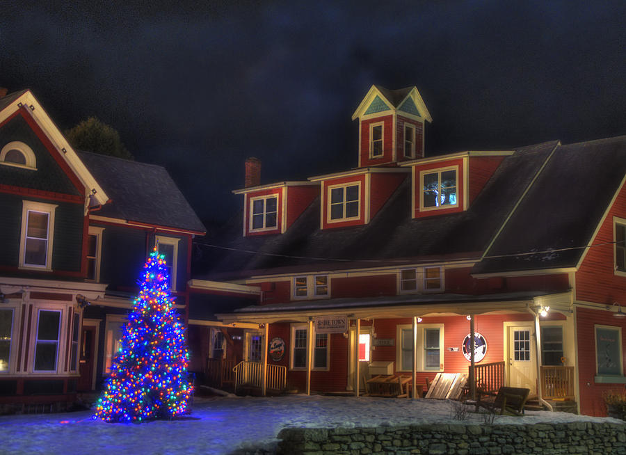 Vermont Farmhouse With Christmas Tree At Night Photograph