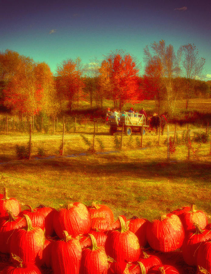 Vermont Hay Ride With Pumpkins In The Foreground Photograph by Jeff Folger