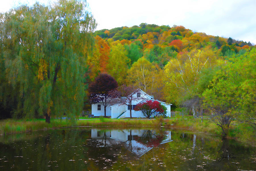 Vintage Photograph - Vermont House in Full Autumn by Joan Reese
