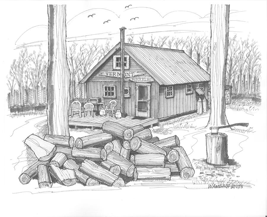 Vermont Hunter Lodge Drawing by Richard Wambach