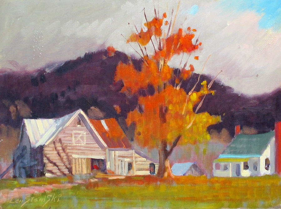 Farm House And Barn Painting - Vermont by Len Stomski