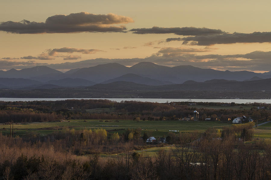 Sunset Photograph - Vermont New York Sunset Lake Champlain Mountains by Andy Gimino