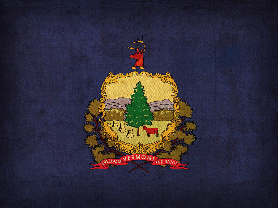 Vermont State Flag Art on Worn Canvas Mixed Media by Design Turnpike