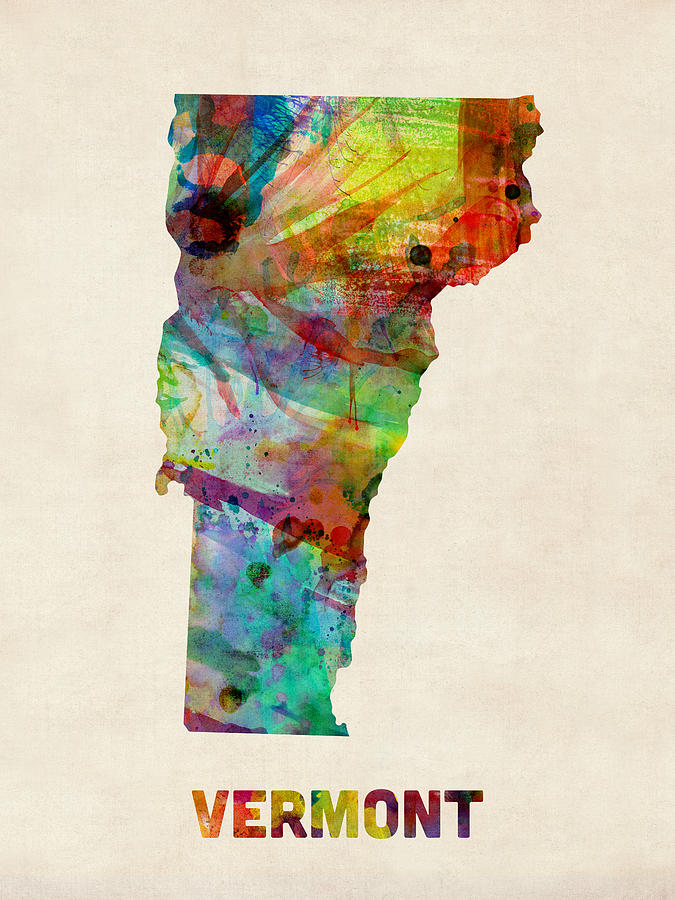 United States Map Digital Art - Vermont Watercolor Map by Michael Tompsett