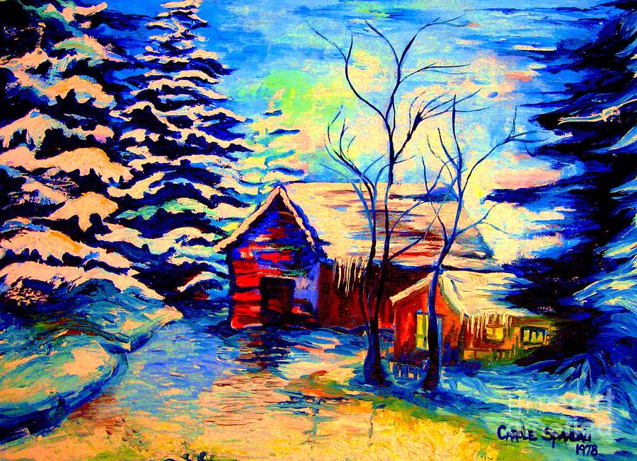 Vermont Winterscene In Blues By Montreal Streetscene Artist Carole Spandau Painting by Carole Spandau