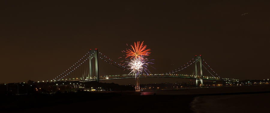 Verrazano Narrows Bridge Fireworks Photograph by Kenneth Cole