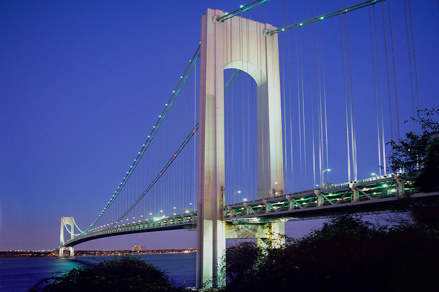 Verrazano-Narrows Bridge at dusk Photograph by Wernher Krutein - Fine ...