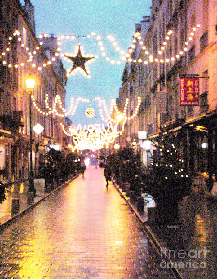 Versailles France Romantic Rainy Night Street Scene at Christmas Photograph by Kathy Fornal