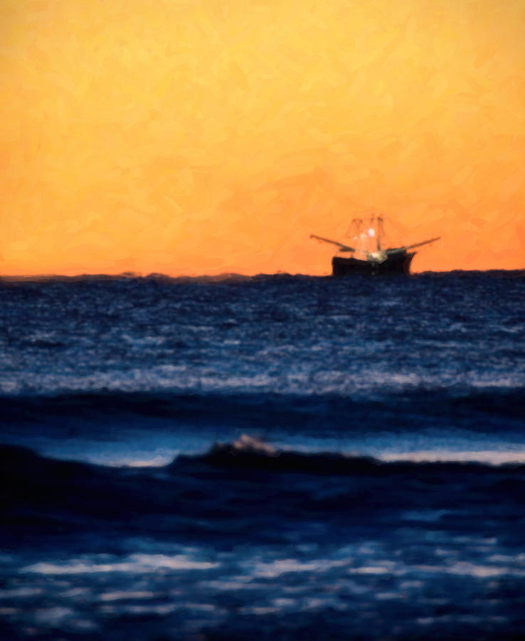 Unique Photograph - Vertical Fishing Trawler at Sunrise by Vicki Jauron