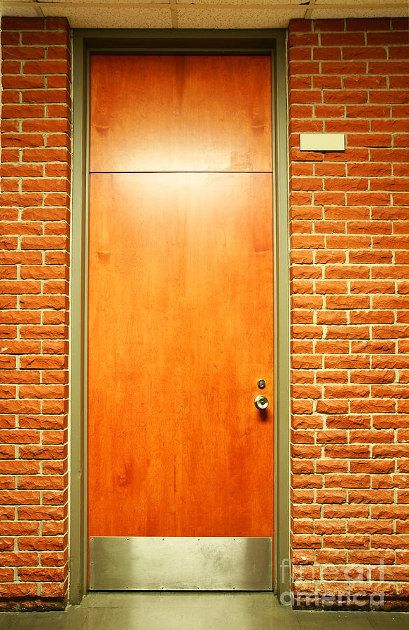 Architecture Photograph - Vertical of wood door with plate by Sylvie Bouchard