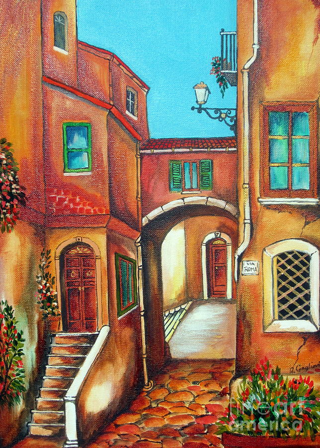 Via Roma in Tuscany Village Painting by Roberto Gagliardi