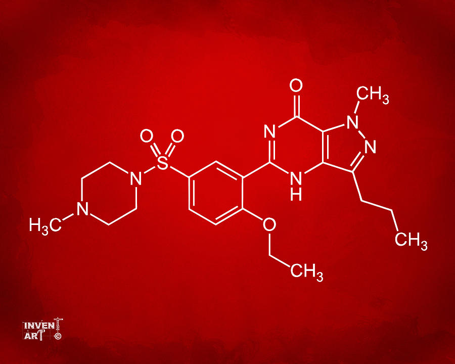 Viagra Molecular Structure Red Digital Art by Nikki Marie Smith
