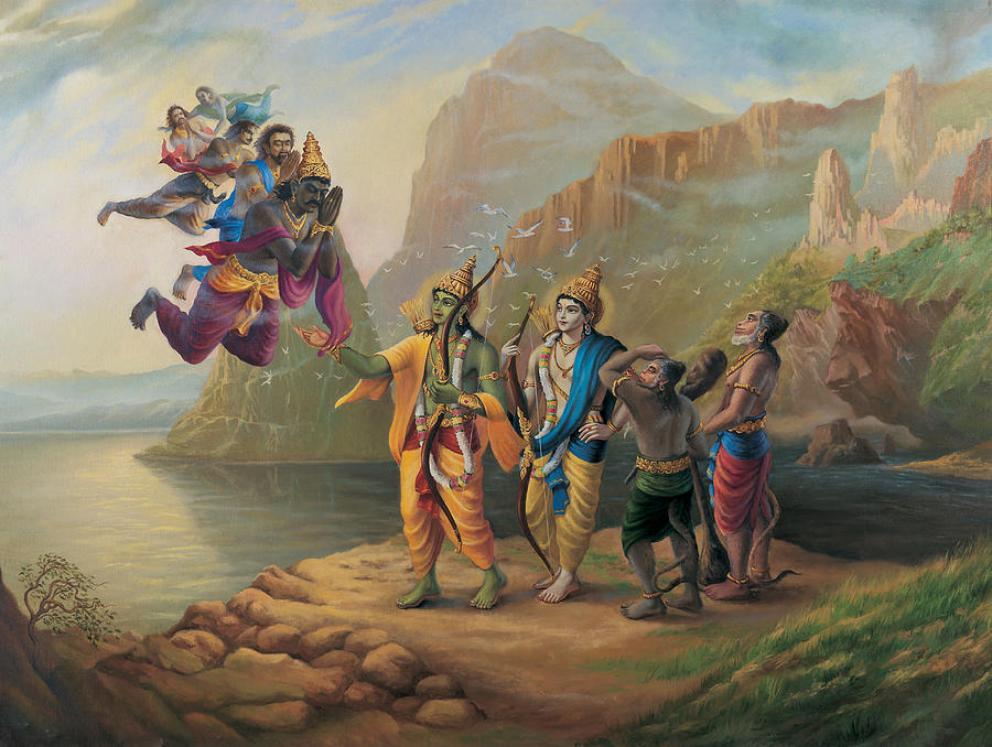 Vibhishan meeting Ram and Lakshman Painting by Vrindavan Das