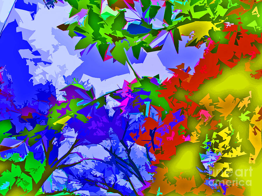 Tree Digital Art - Vibrant Abstract Leaves Trees and Sky by Minding My  Visions by Adri and Ray