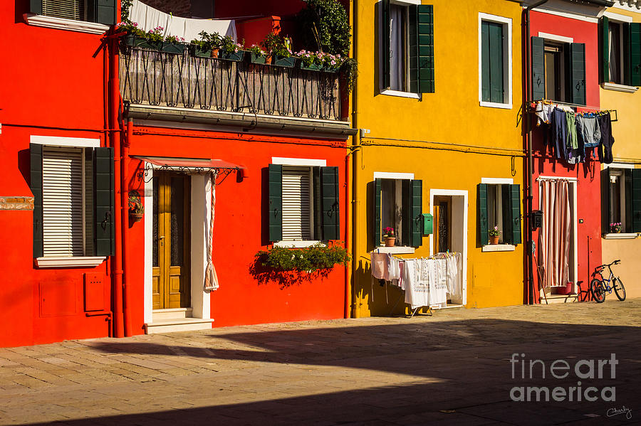 Bicycle Photograph - Vibrant Burano by Prints of Italy