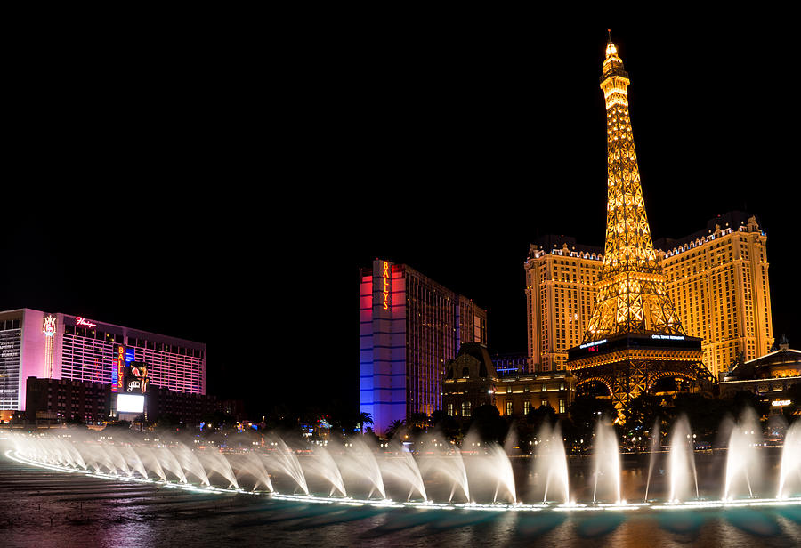 Vibrant Las Vegas - Bellagios Fountains Paris Ballys and Flamingo Photograph by Georgia Mizuleva