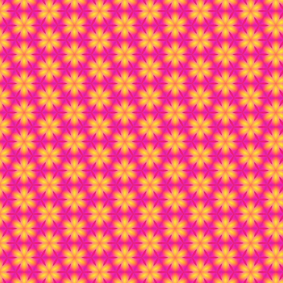 Vibrant Pink and Yellow Floral Abstract Pattern Digital Art by Shelley Neff