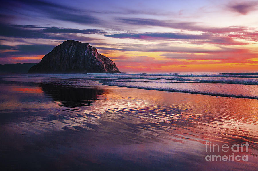 Vibrant Reflections Of Sunset On Morro Bay Beach Sand Photograph