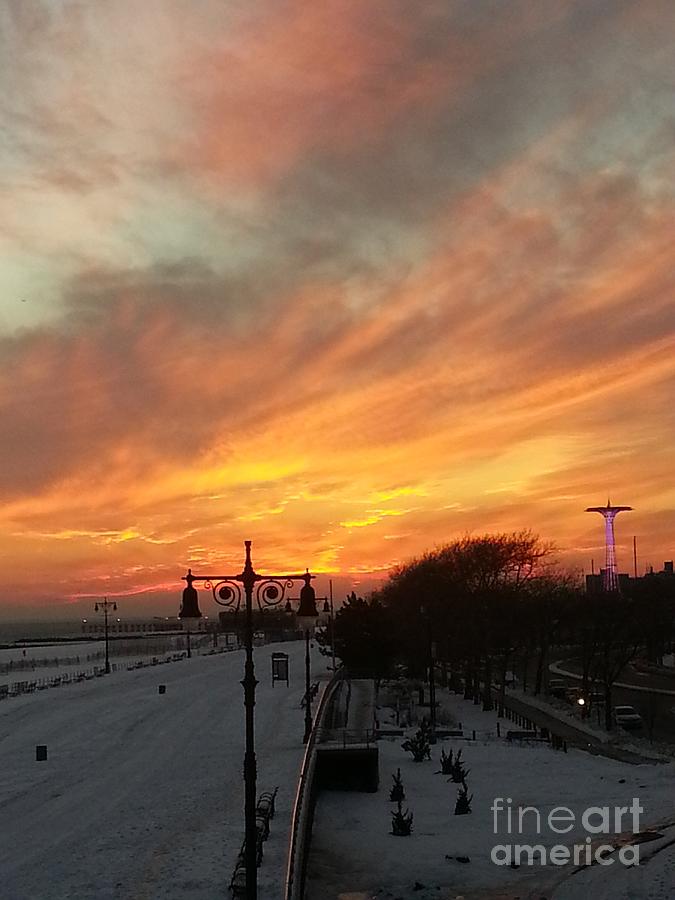 Vibrant Winter Sunrise Over Coney Island Photograph by John Telfer