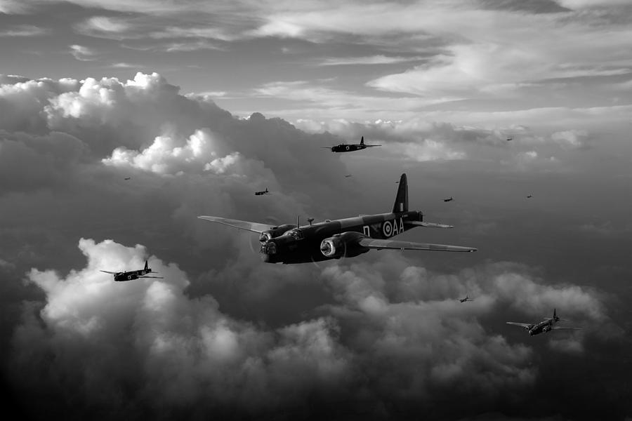Vickers Wellingtons No 75 Squadron black and white version Photograph by Gary Eason