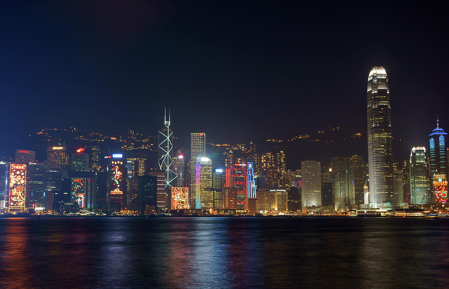 Victoria Harbour Skyline In Chinese New Photograph by Huang Xin