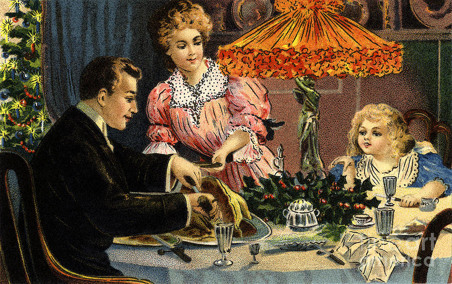 Victorian Christmas family  meal vintage poster. Digital Art by Vintage Collectables