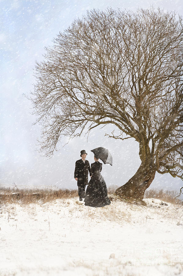 Winter Photograph - Victorian Couple Beneath A Tree In Winter by Lee Avison