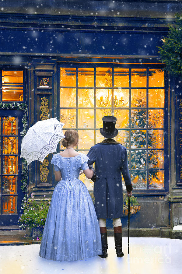 Victorian Couple Christmas Shopping In Snow Photograph By Lee Avison 6541