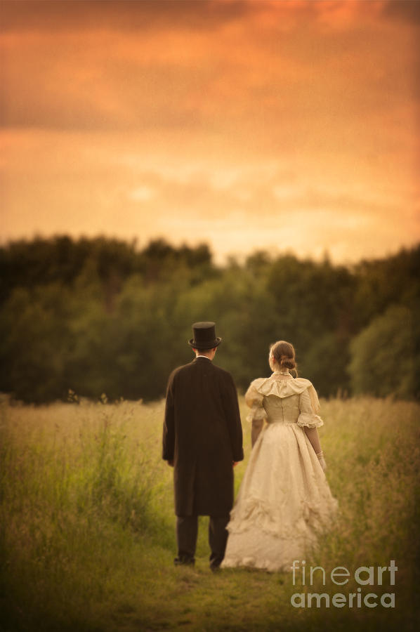 Vintage Photograph - Victorian Couple In A Summer Meadow by Lee Avison