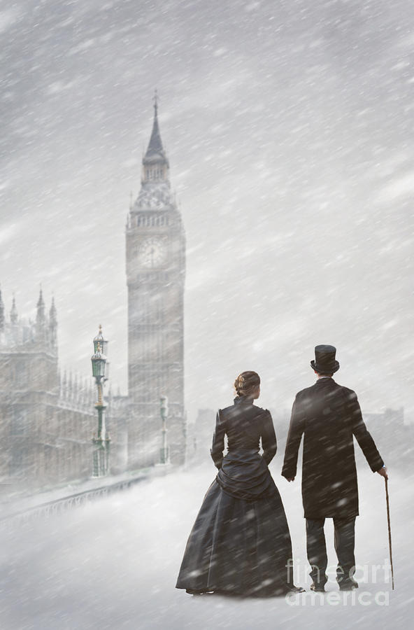 London Photograph - Victorian Couple In London Snow Storm by Lee Avison