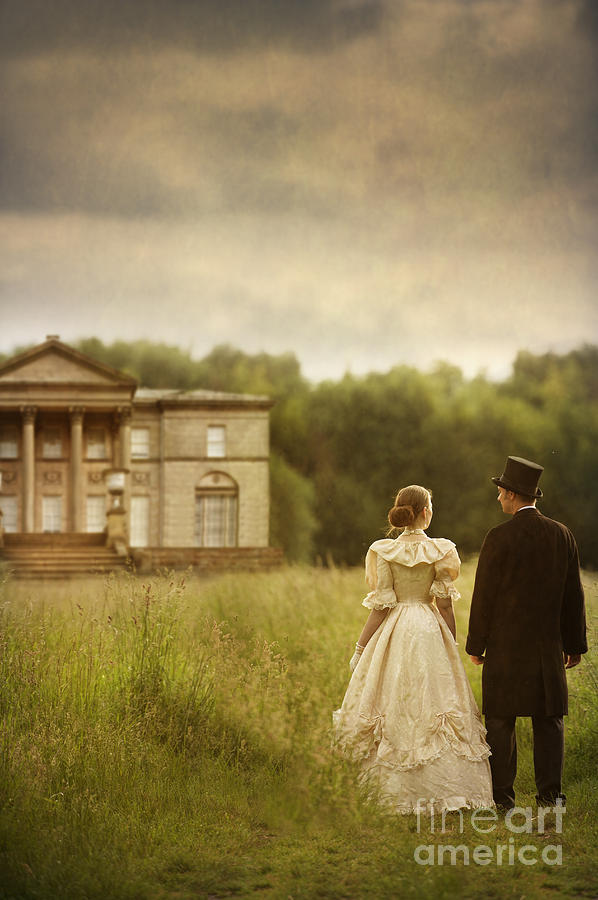 Victorian Couple Walking Towards A Country Manor House Photograph by Lee Avison