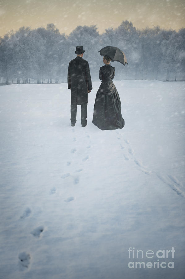 Winter Photograph - Victorian Man And Woman In Snow by Lee Avison