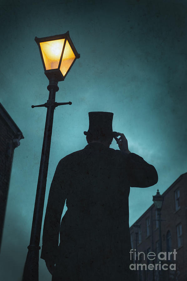 Winter Photograph - Victorian Man With Top Hat Under A Gas Lamp by Lee Avison
