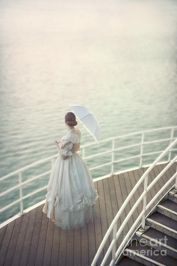 Victorian Or Edwardian Woman On An Ocean Liner Looking Out To Se ...