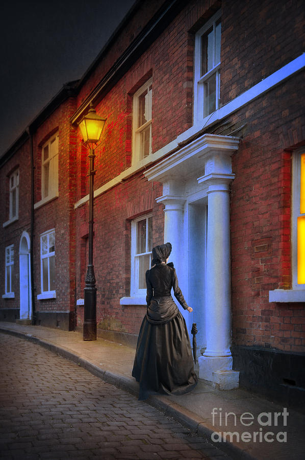 Lantern Still Life Photograph - Victorian Woman Calling At A House After Dark by Lee Avison