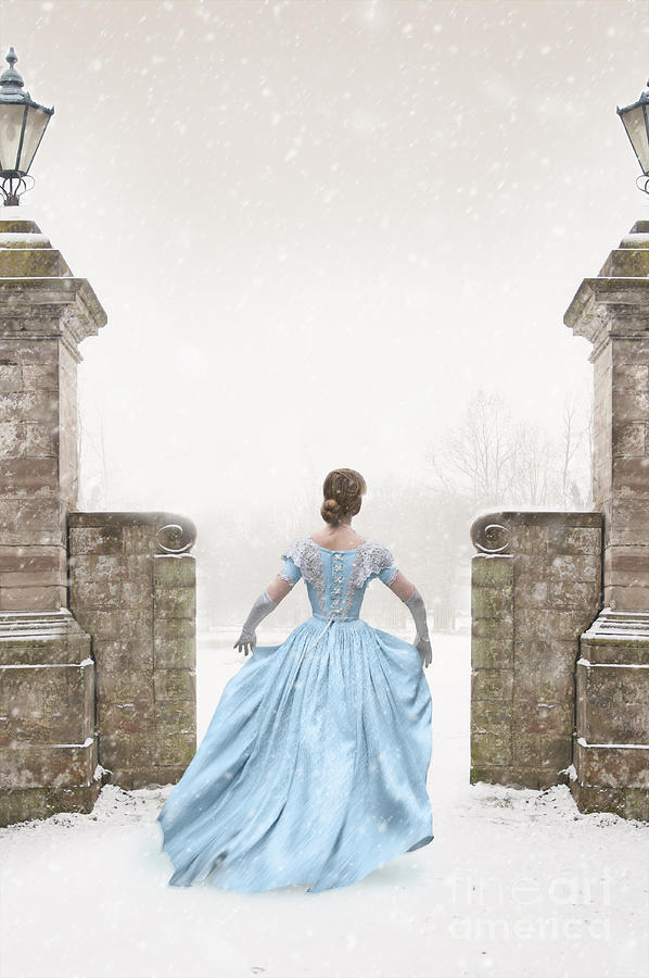 Victorian Woman Running In Snow Photograph by Lee Avison