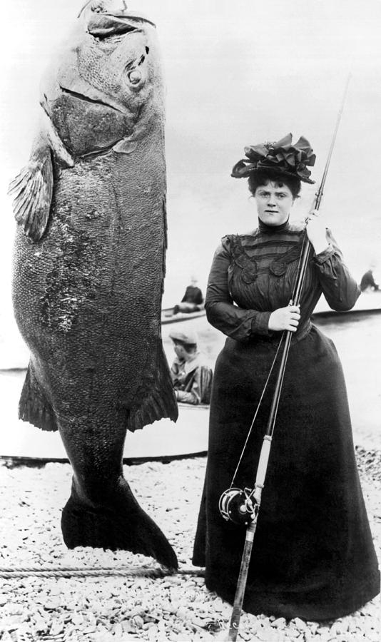 Black And White Photograph - Victorian Woman With Her Bass by Underwood Archives