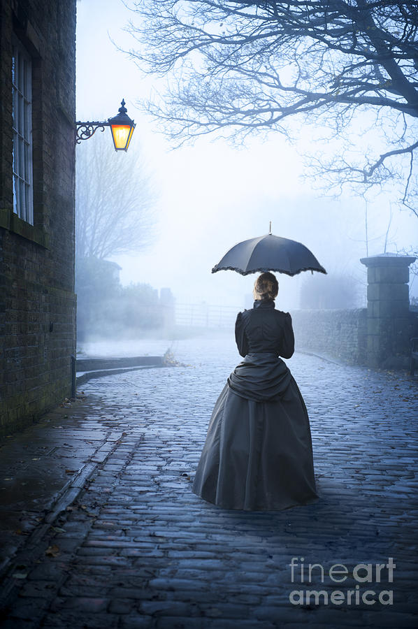 Victorian Woman With Parasol Alone At Night Photograph by Lee Avison