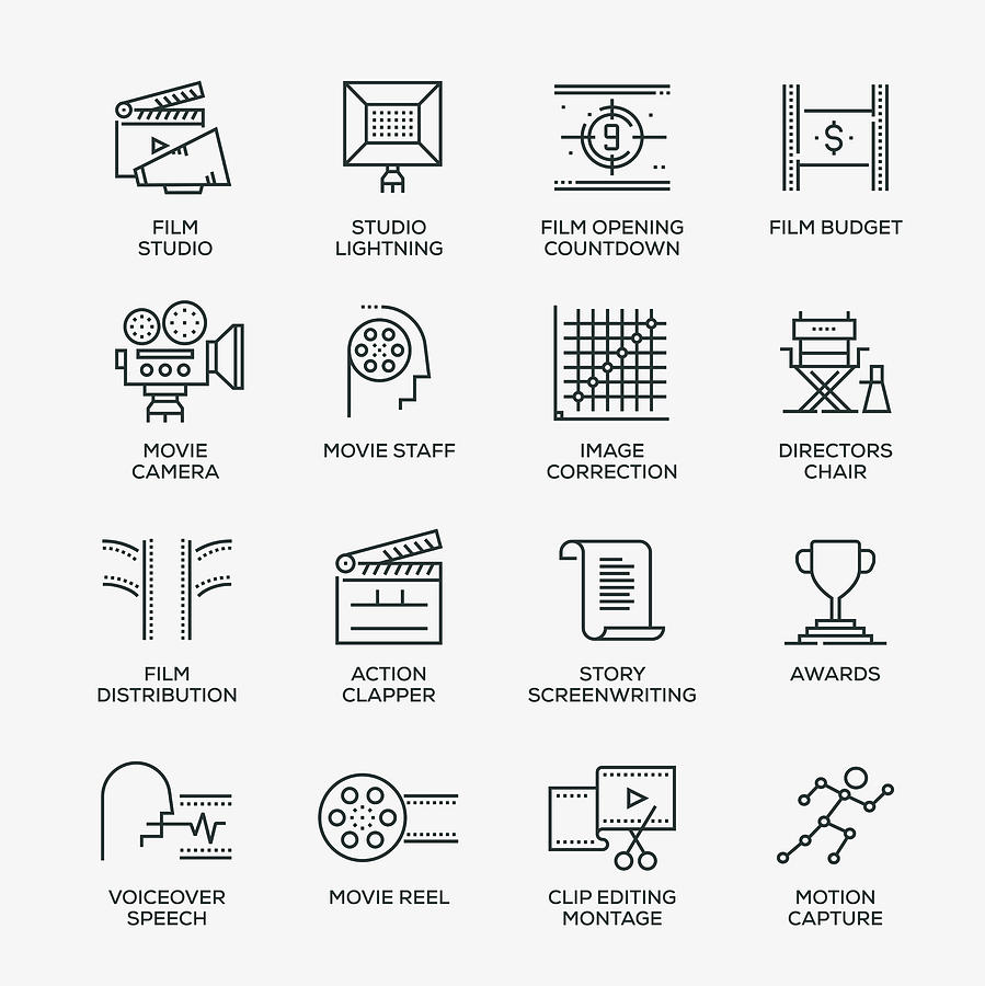 Video Production Icon Set - Line Series Drawing by Enis Aksoy
