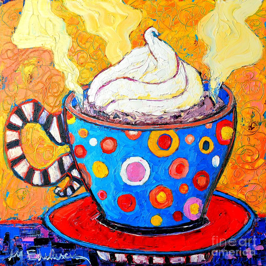 Viennese Cappuccino Whimsical Colorful Coffee Cup Painting by Ana Maria Edulescu