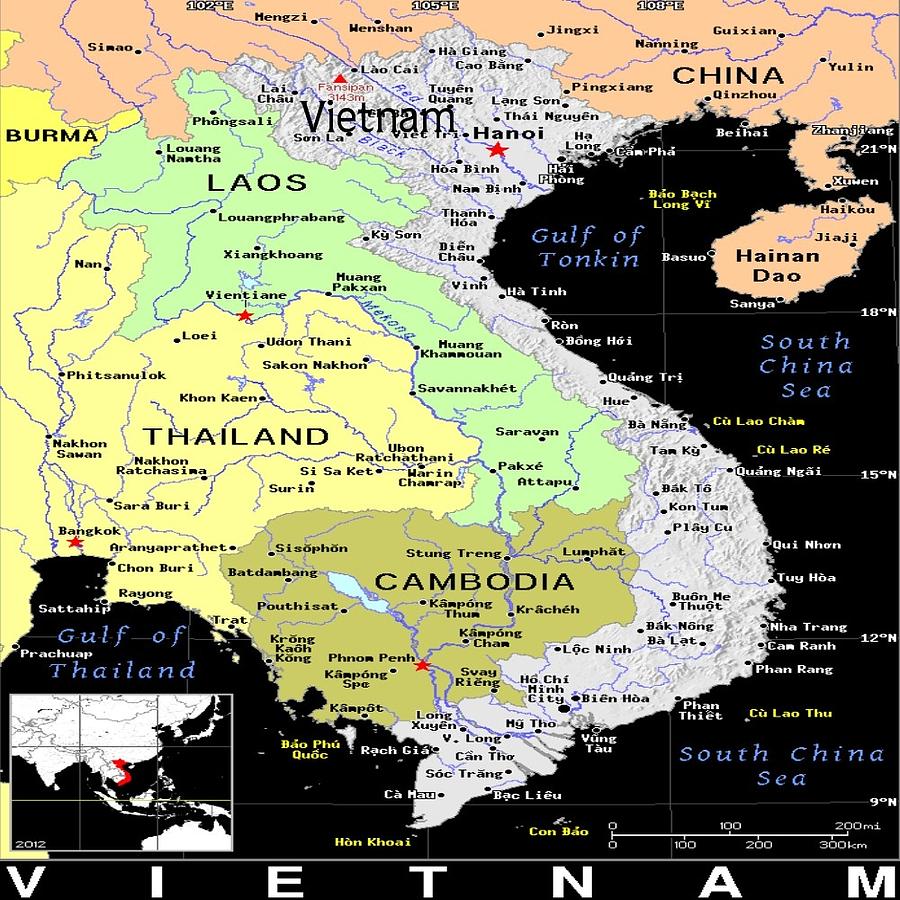 Vietnam Exotic Map Mixed Media by Florene Welebny