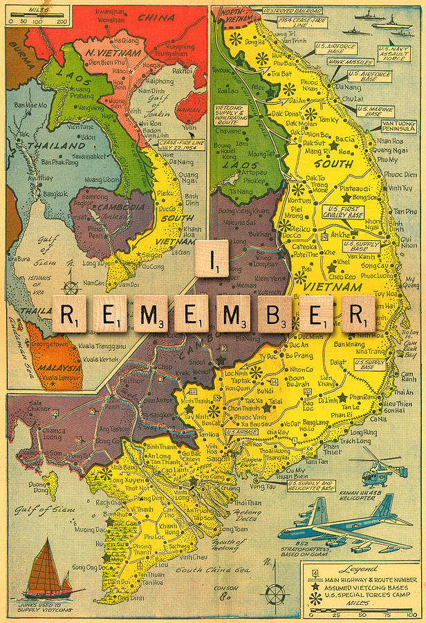 Vietnam War Map Painting by Gary Grayson