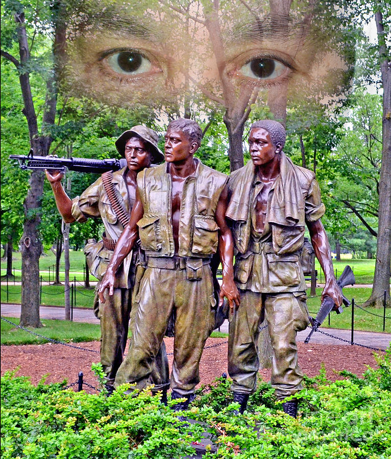 Vietnam War Memorial Three Servicemen statue in Washington D.C. Altered Version II Photograph by Jim Fitzpatrick