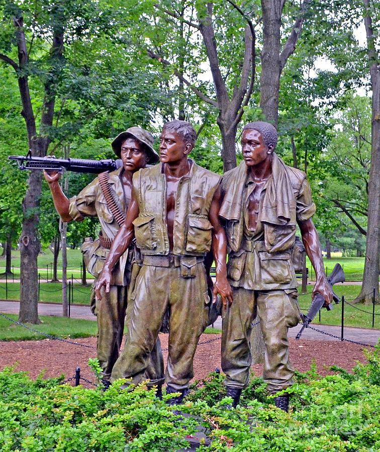 Flag Photograph - Vietnam War Memorial Three Servicemen statue in Washington D.C. by Jim Fitzpatrick