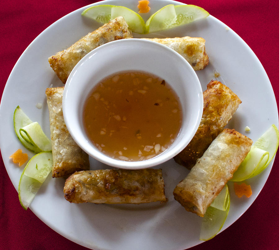 Vietnamese Fried Rolls With Chili Sauce Photograph by Venetia Featherstone-Witty