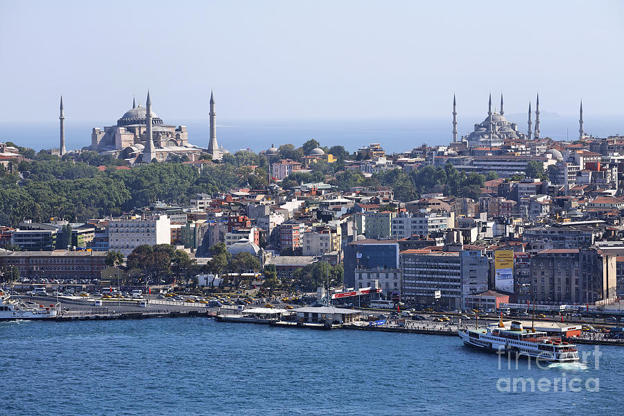 View Across The Bosphorus To The Hagia Sophia And The Blue Mosque Photograph by Robert Preston
